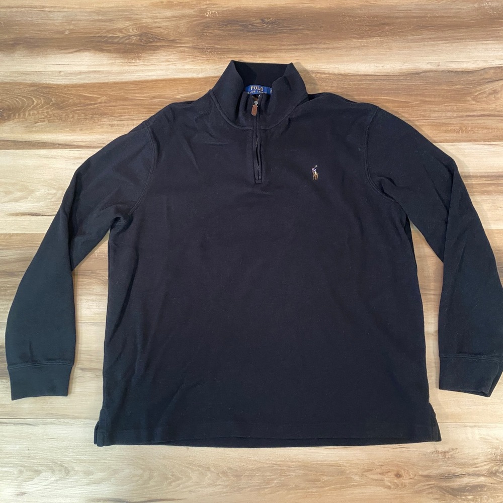 Polo Ralph Lauren Mens XL Estate Rib 1/4 Zip Pullover Black Cotton Sweater